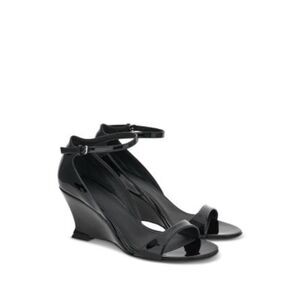 FERRAGAMO Womens Black Padded Vidette Open Toe Wedge Buckle Heeled Sandal 10